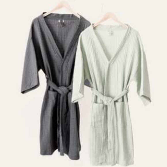 Bathen Waffle Robe Charcoal 100% Cotton - Picture 2 of 3